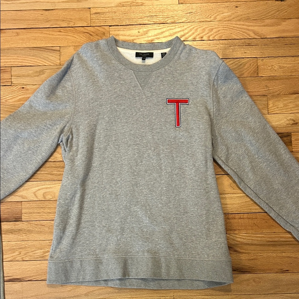 Ted Baker London Gray Crewneck Sweater with Red Accent
